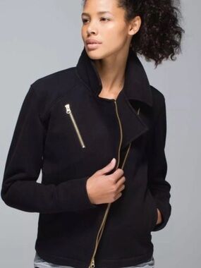 lululemon athletica Black Moto Jacket with Gold Zippers Size 4 “Lab Shadow”